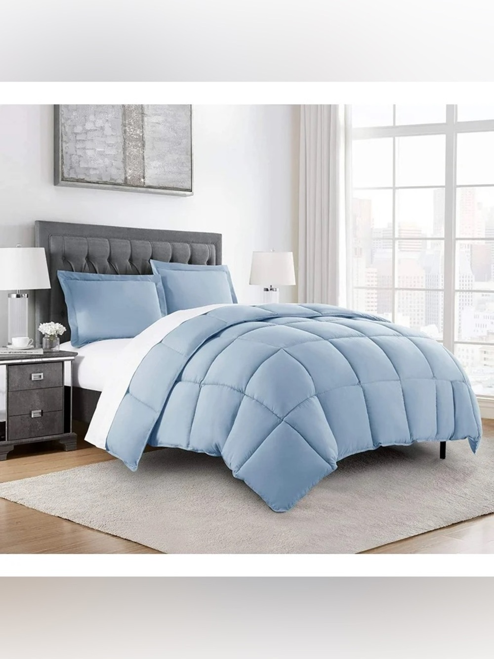 Light Blue down alternative oversized Queen 3 piece Comforter Set